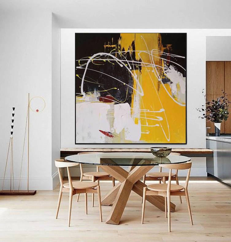 Abstract Yellow Acrylic Modern Abstract Canvas Artwork 2AN2F wall art